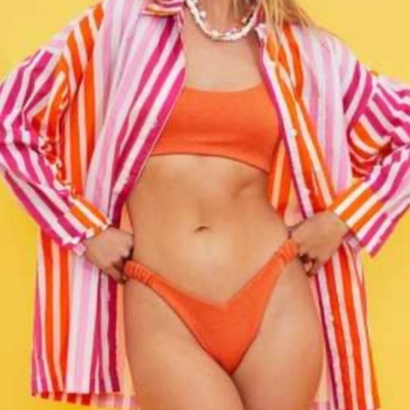 Beach Riot Alexa Coverup Button‎ Down Top Pink Orange Petite Large - Picture 4 of 6